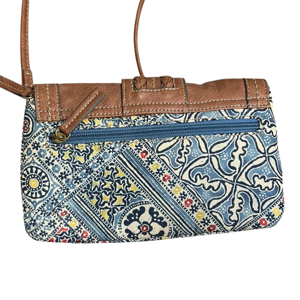 Chap Brown Leather and Paisley Print Cross Body Purse - Picture 3 of 6